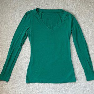 Sea Green Forever 21 V-Neck Long Sleeve Top